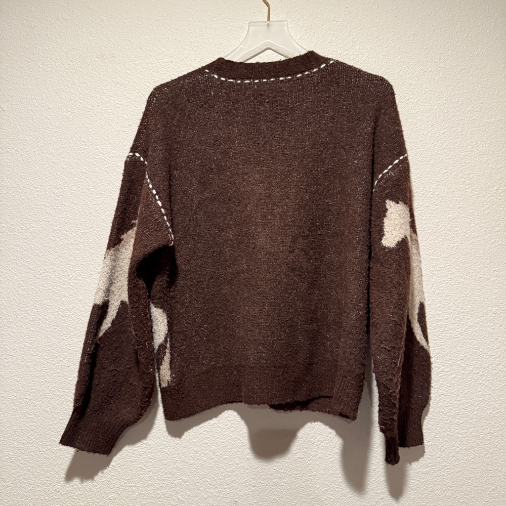 Illa Illa Womens Brown Horse Intarsia Knit Cardigan Sweater Whipstitch S/M - Picture 7 of 7